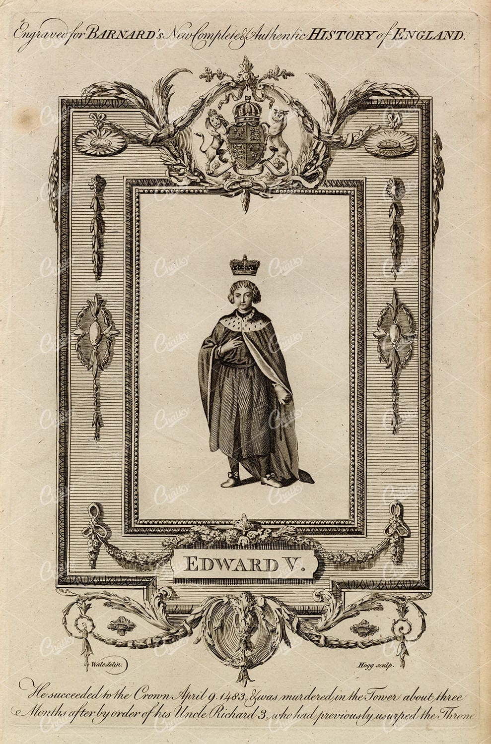 EDWARD V - The King of England Portrait - History of England Antique Print