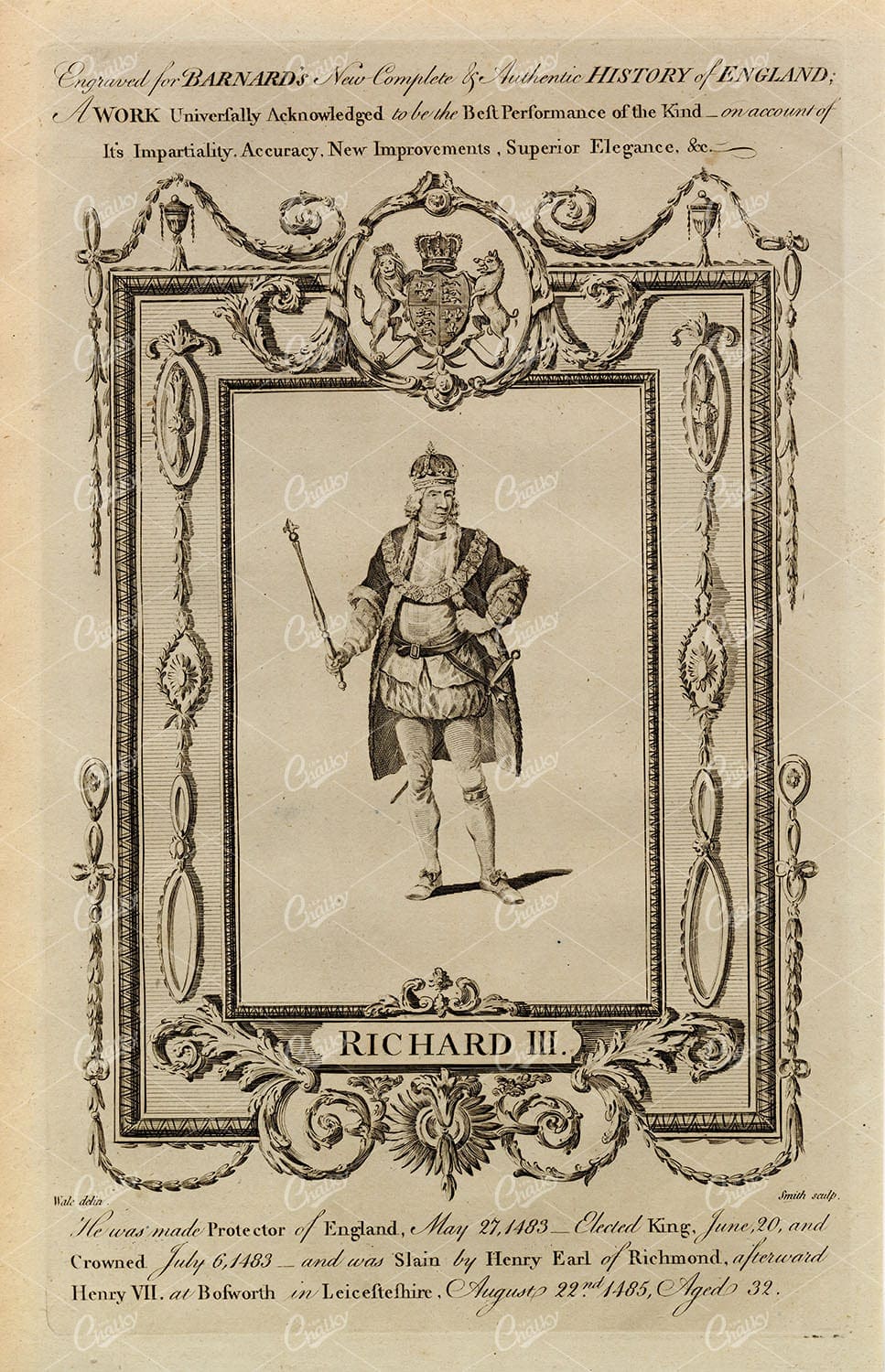 RICHARD III - Protector and King of England - Historial Antique Print 1783