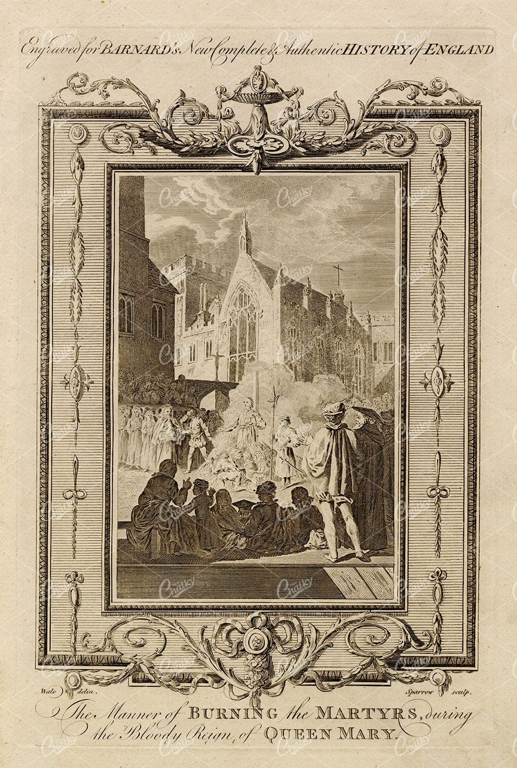 QUEEN MARY - Burning the Martyrs - Original Historical Engraving 1783