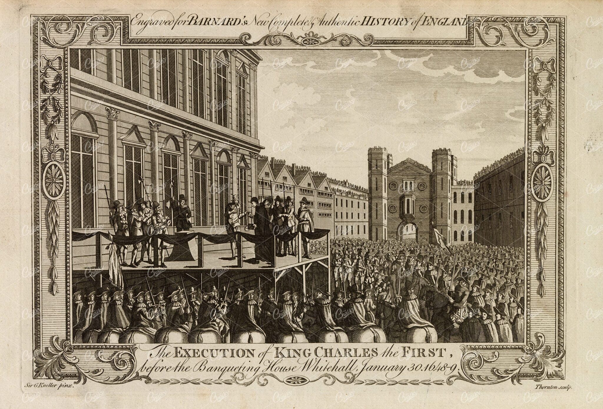 EXECUTION of King Charles the First - Antique History of England Print