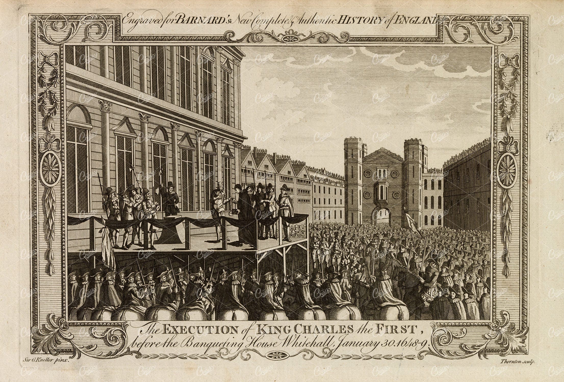 EXECUTION of King Charles the First - Antique History of England Print