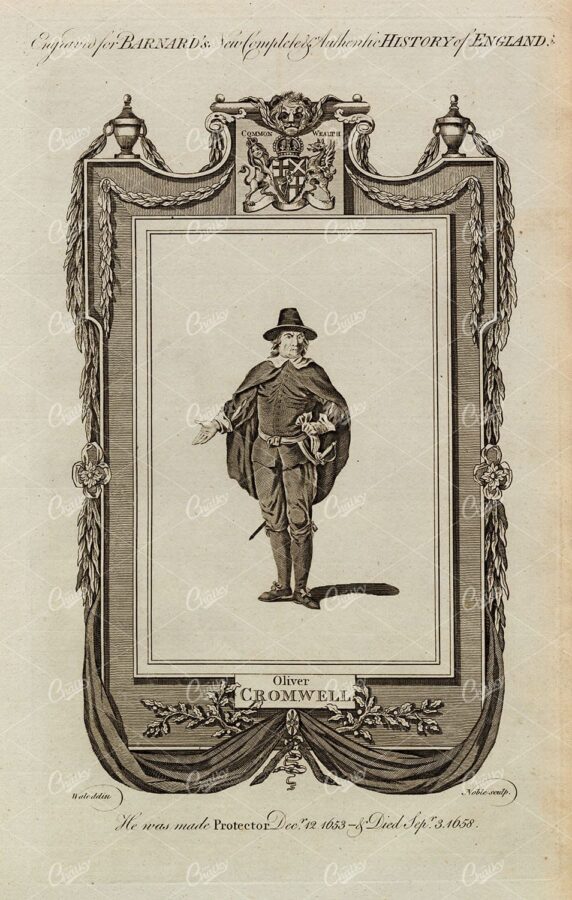 OLIVER CROMWELL - Lord Protector - History of England Print 1783