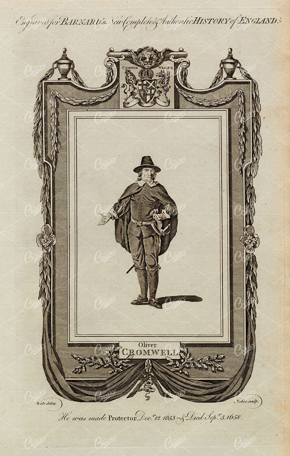OLIVER CROMWELL - Lord Protector - History of England Print 1783