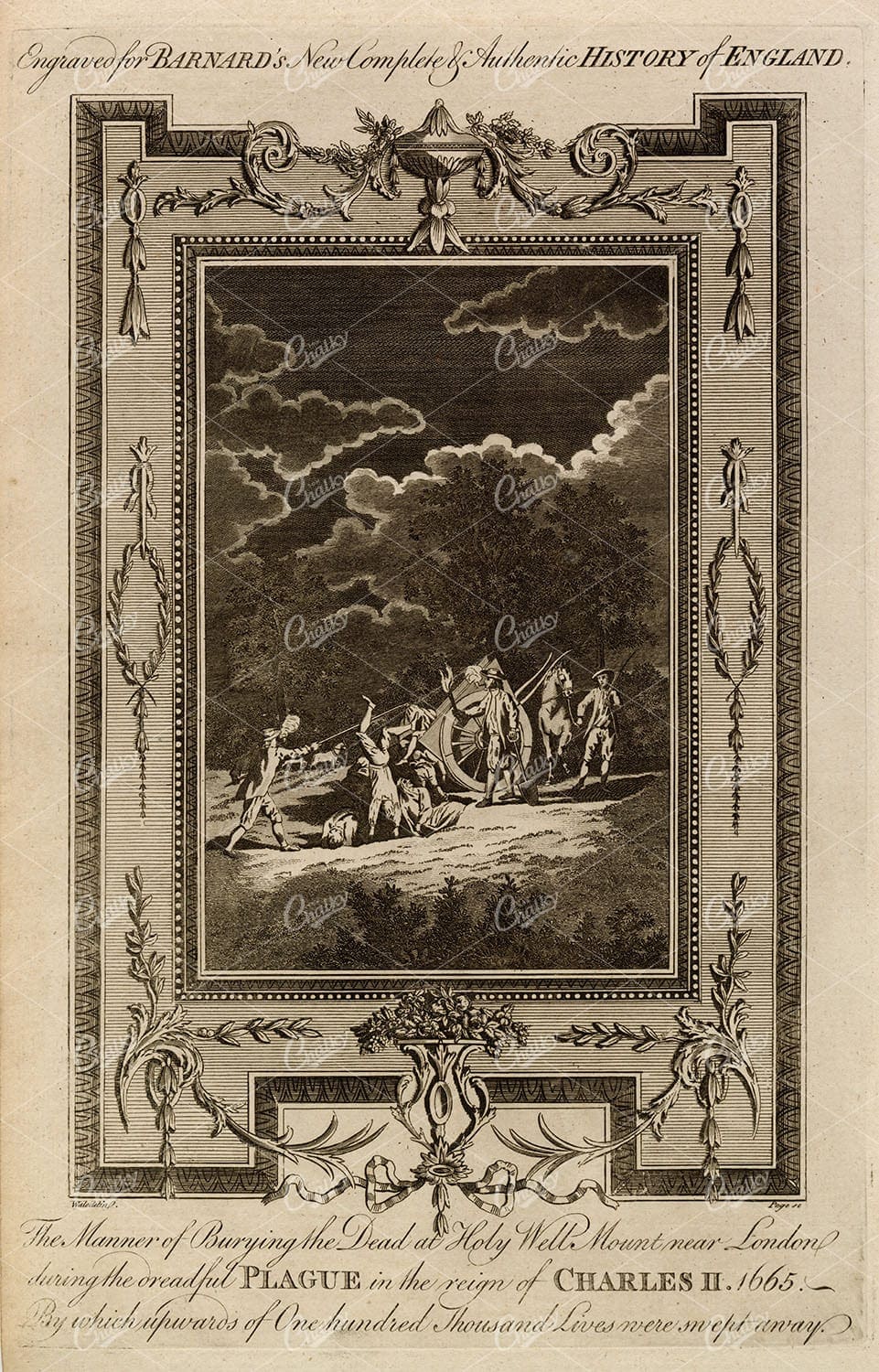 HOLYWELL MOUNT, The Plague, Charles II - Antique English History Print