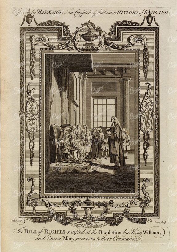 THE BILL of RIGHTS - History of England - Antique 1783 Original Print
