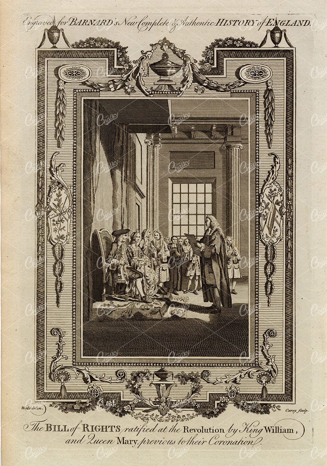 THE BILL of RIGHTS - History of England - Antique 1783 Original Print