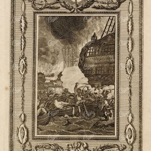 BATTLE off Cape LA HOGUE - English French War - Antique Historical Print