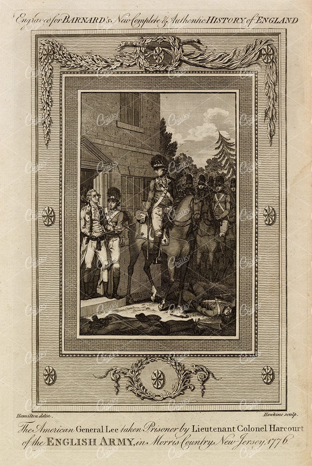 AMERICAN GENERAL taken Prisoner by British - Antique Military Print