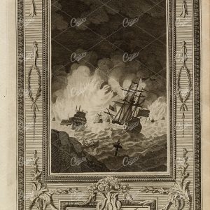 ENGLISH FLEET Defeating Spanish Armada - Dover & Calais - Antique Print