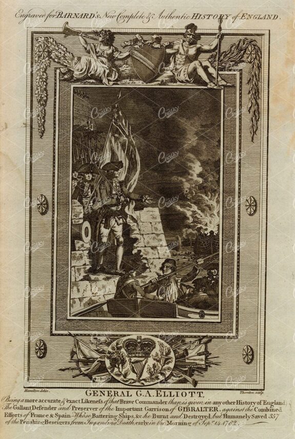 GENERAL G.A Elliott - Defender of Gibralter - Antique Historical Print 1783
