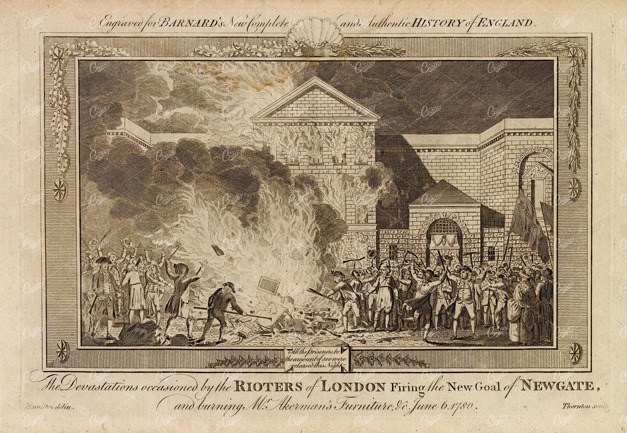 RIOTERS OF LONDON - New Goal of Newgate - History of England Print 1783