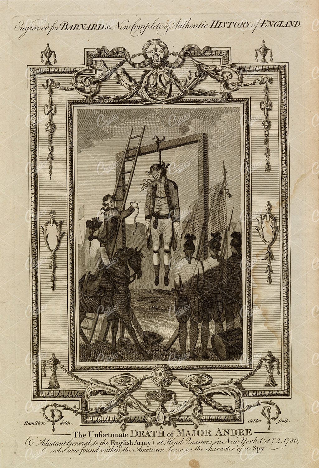 ANTIQUE History of England 1783 Print - Death of Major Andre New York