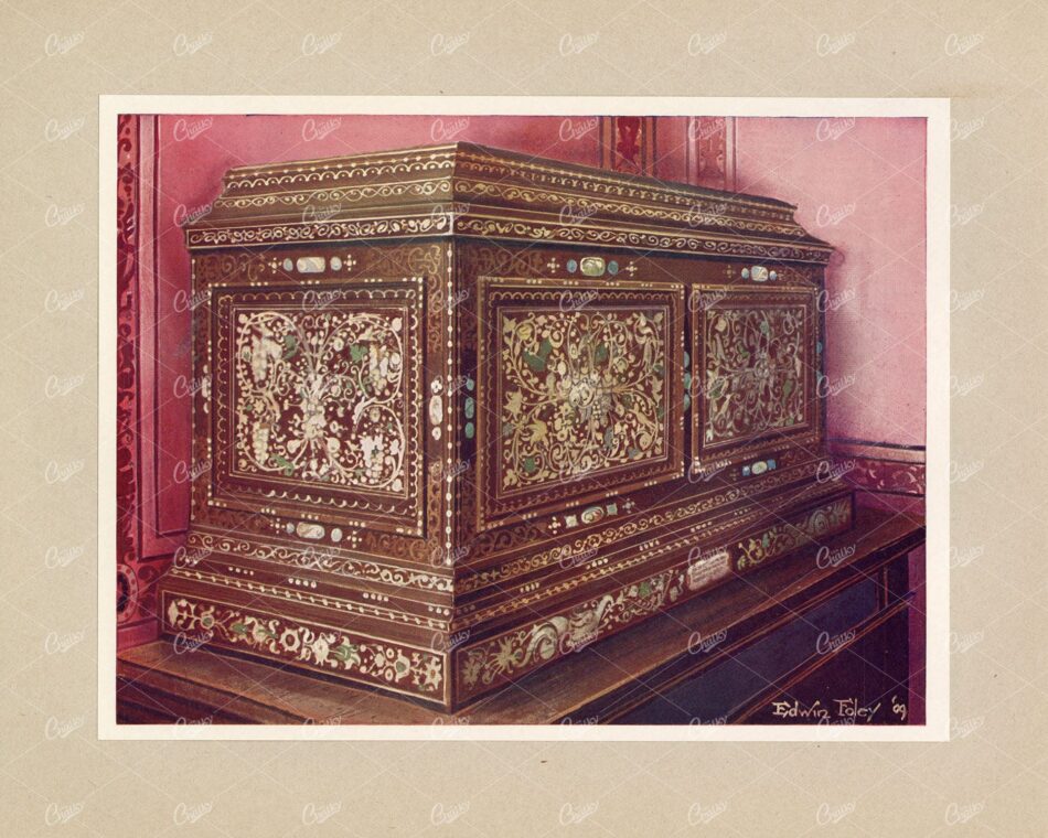 ANTIQUE Furniture - Inlaid Jewel Casket of Walnut Wood