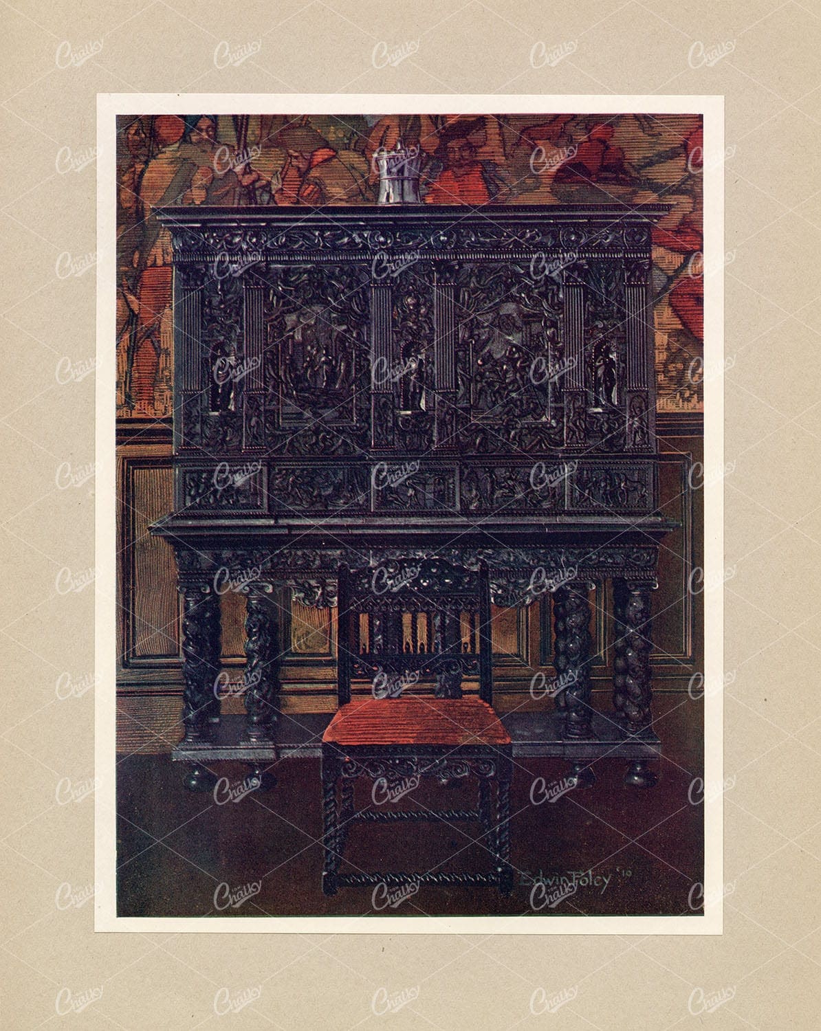 DECORATIVE Antique Furniture Design - The "Rubens" Cabinet - 1910 Litho