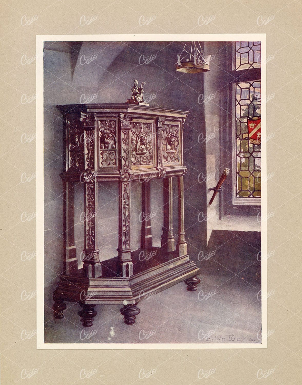 ANTIQUE Furniture Print - Petite Credence, Francois I - Edwin Foley 1910