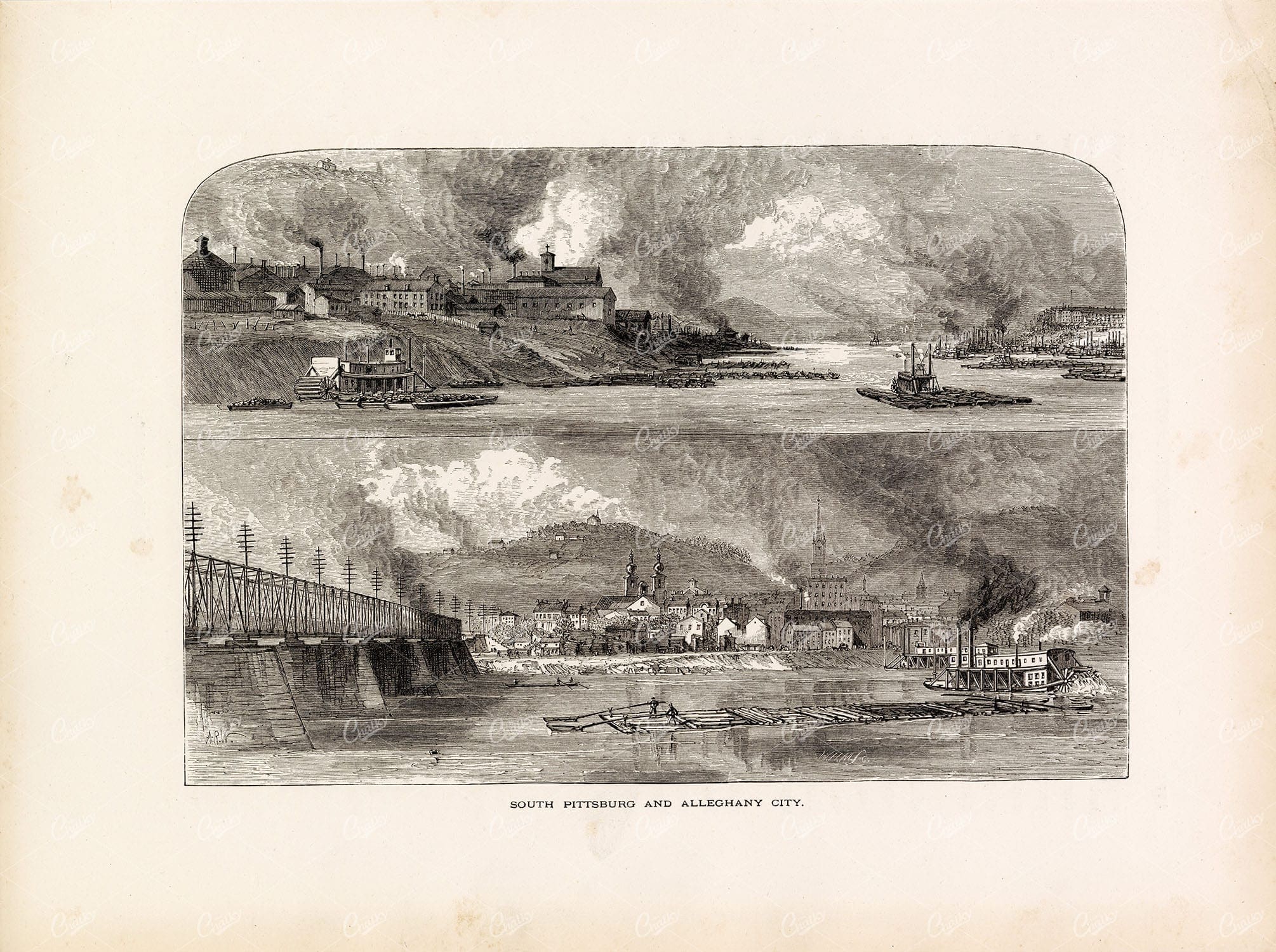 SOUTH PITTSBURG and Alleghany City - Picturesque America 1874