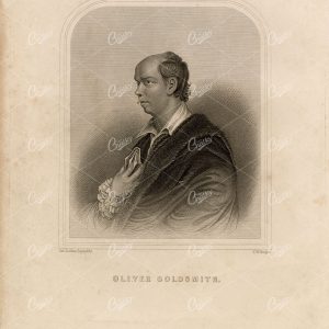 ANTIQUE Original 1858 Portrait Print of Oliver Goldsmith Engraving