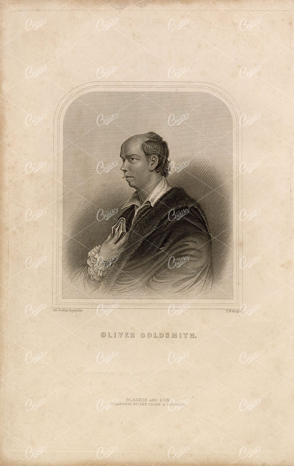 ANTIQUE Original 1858 Portrait Print of Oliver Goldsmith Engraving
