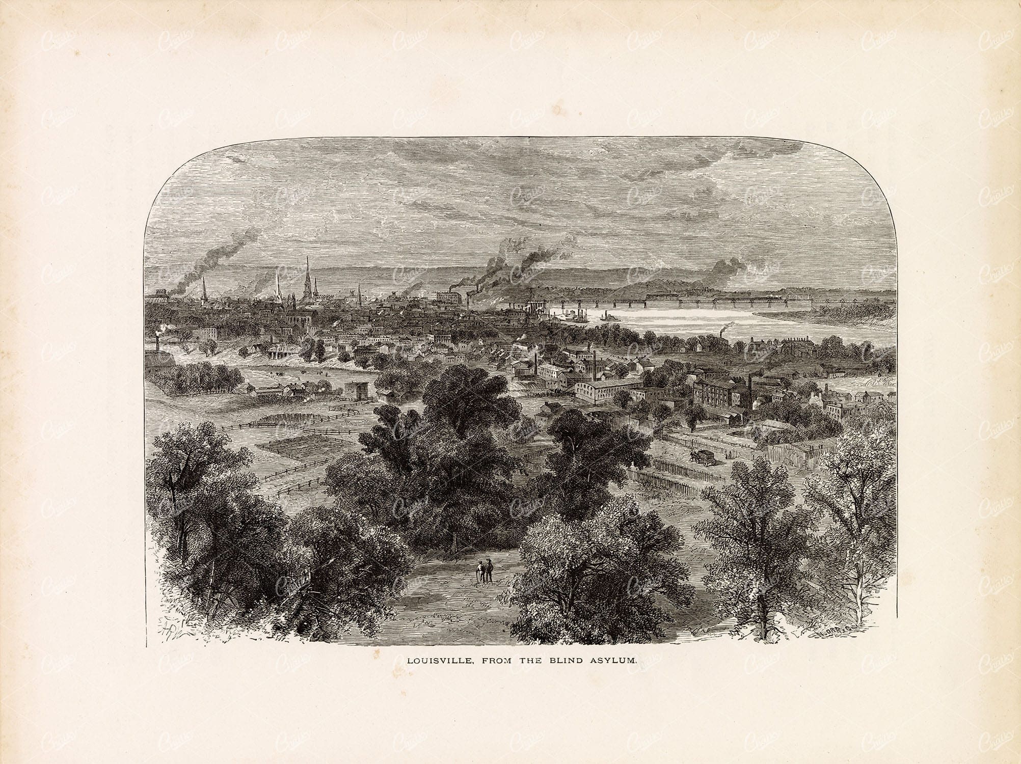 KENTUCKY, Louisville - View from the Blind Asylum 1874 Landscape America