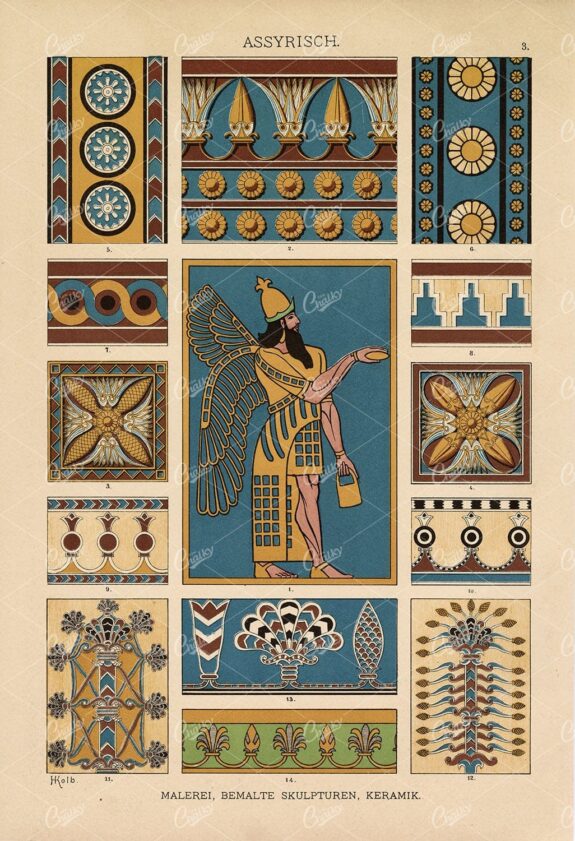 ORNAMENTENSCHATZ - Decorative Assyrian Print - Heinrich Dolmetsch 1889
