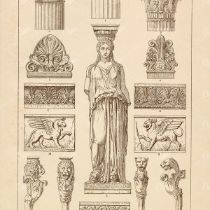 ANTIQUE Greek Achitecture, Sculpture, and Ornamental Design Print - 1889