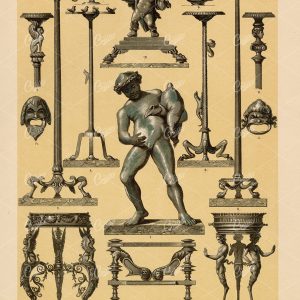 ANTIQUE Pompeian Ornamental Bronze Sculptures - Decorative 1889 Print