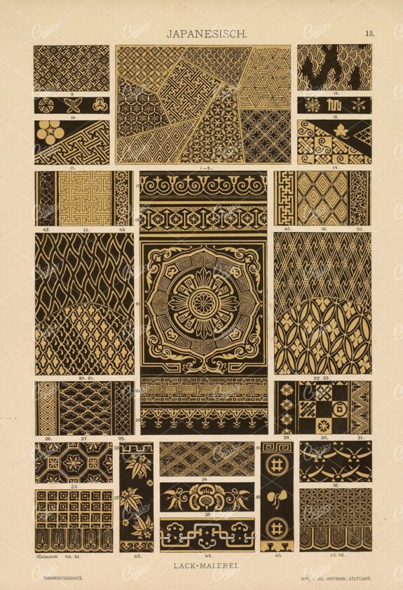 JAPANESE Ornamental Pattern Painting - Heinrich Dolmetsch Antique Print
