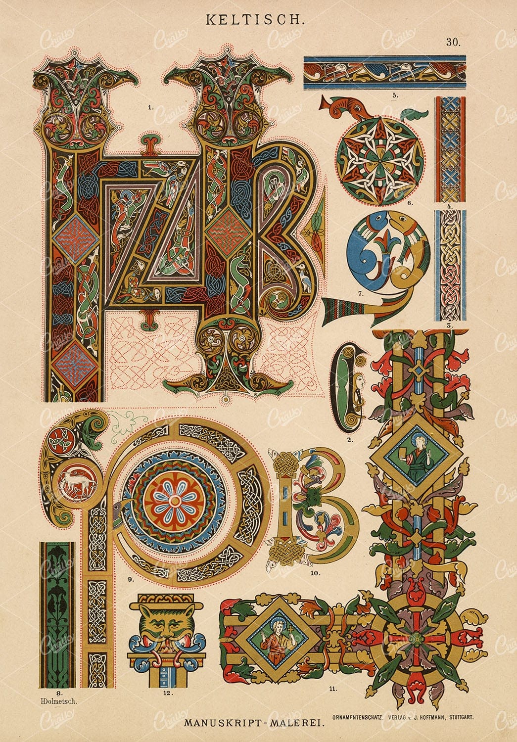 CELTIC Decorative Illuminated Typography and Borders - Antique 1889 Print