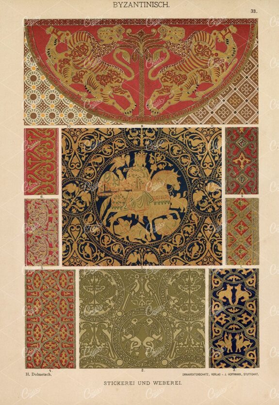 BYZANTINE (Istanbul) Decorative Weaving and Embroidery - Antique Print