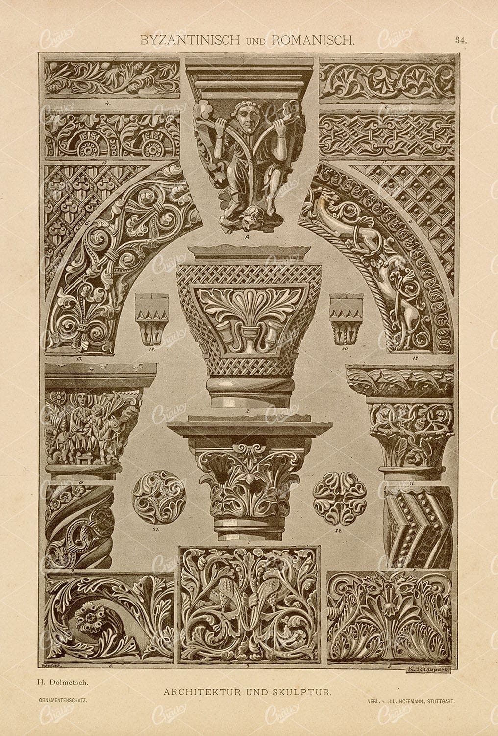ROMAN / Byzantine Architecture and Sculpture Artwork - Antique 1889 Print