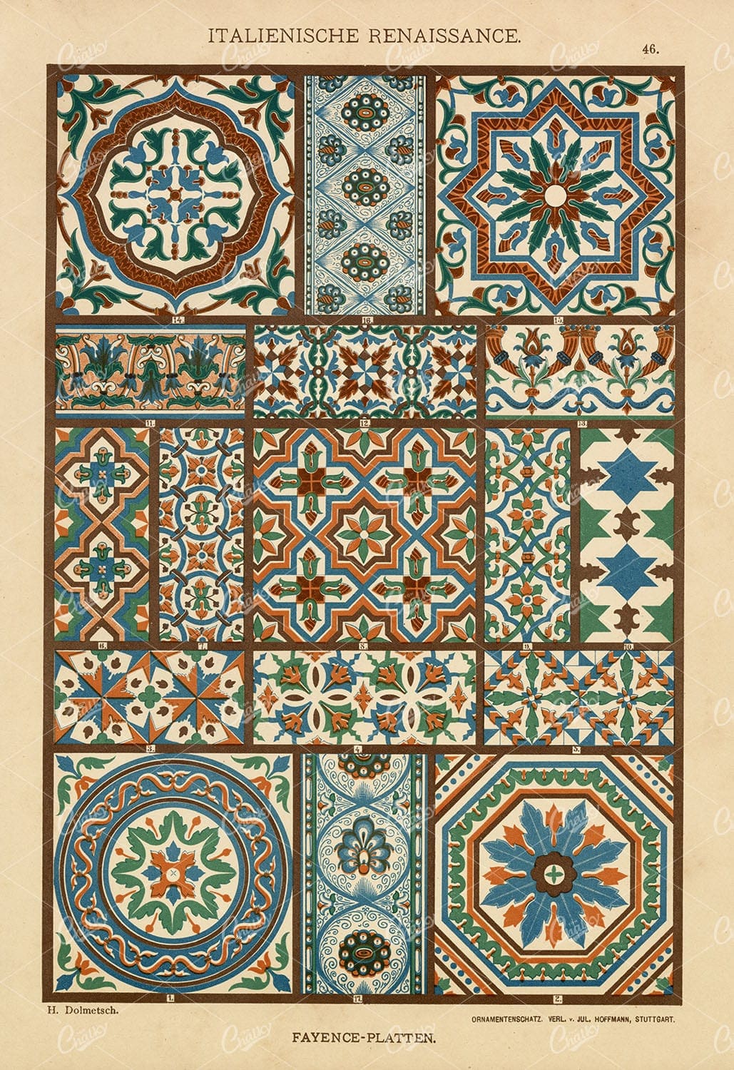 ITALIAN Renaissance - Ceramic Faience Pattern Artwork - Antique Print