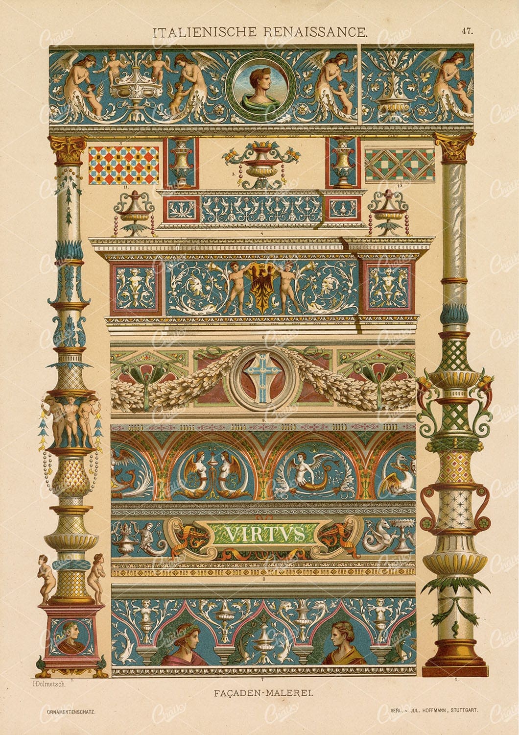 ITALIAN Renaissance - Facade Paintings - Ornamentenschatz Antique Print