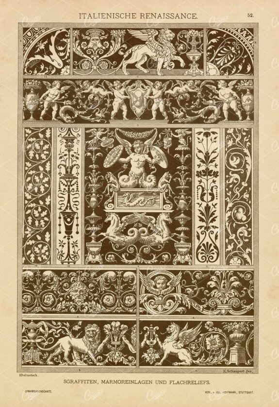 ITALIAN Renaissance - Decorative Marble Engravings and Bas-Reliefs 1889