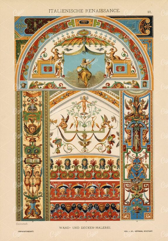 ITALIAN Renaissance - Ornamental Wall and Ceiling Paintings - 1889 Print