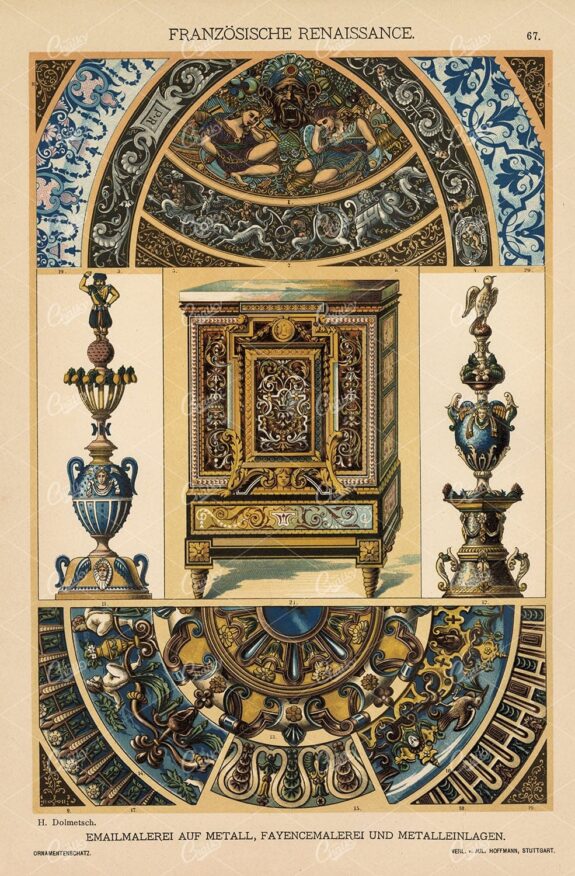 FRENCH Renaissance - Ornamental Metal Work and Paintings - 1889 Print