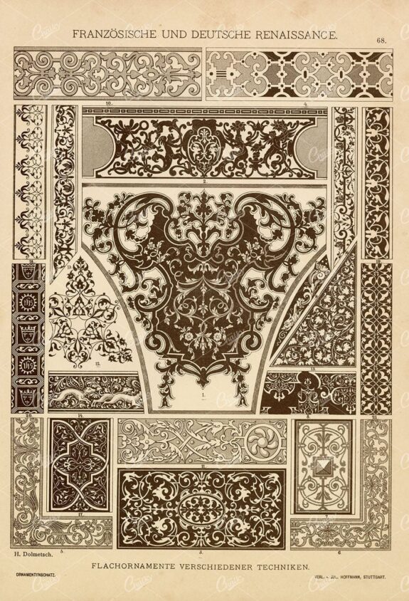 DUTCH and French Renaissance - Ornamental Designs - 1889 Antique Print