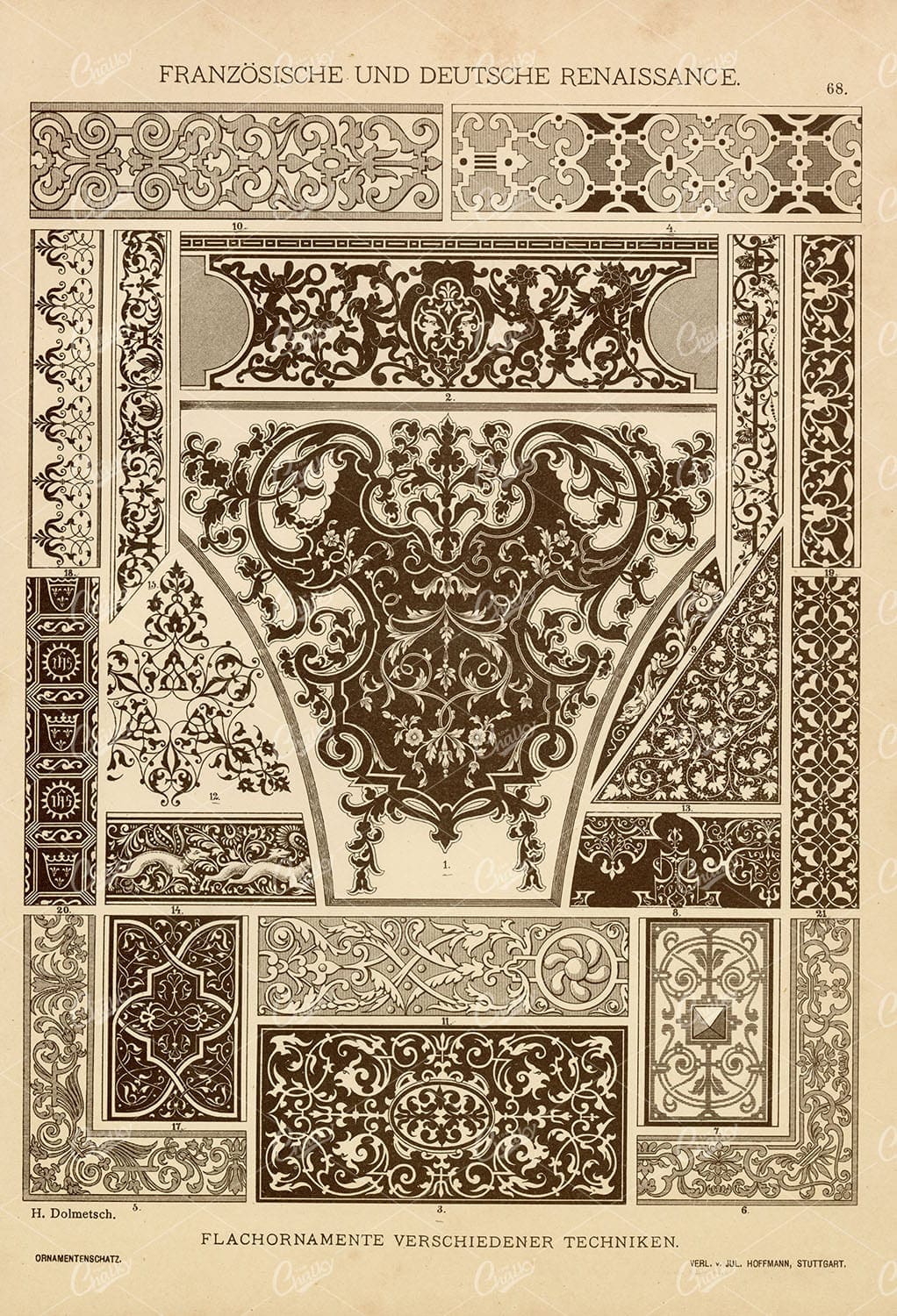 DUTCH and French Renaissance - Ornamental Designs - 1889 Antique Print
