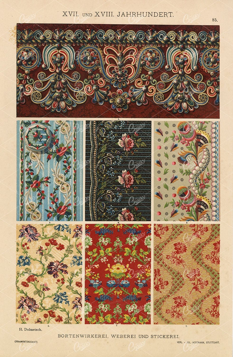 17TH & 18TH Century - Decorative Weaving and Embroidery - 1889 Print