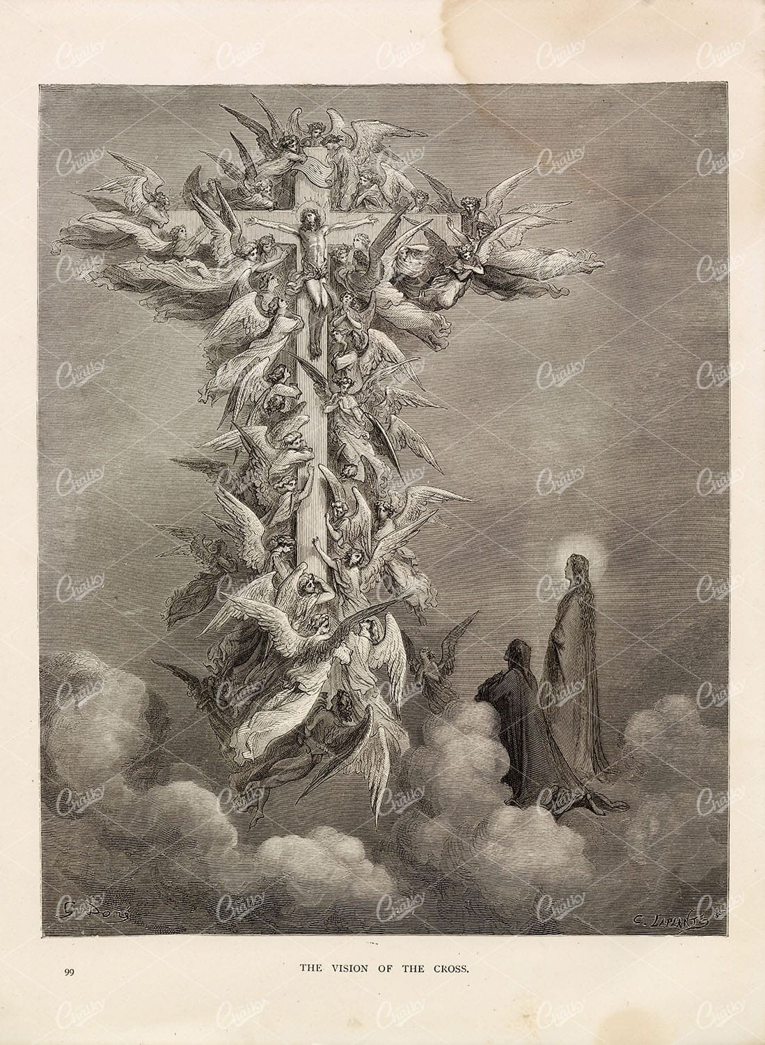 RELIGIOUS Print - Gustave Dore 1891 Lithograph - The Vision of the Cross