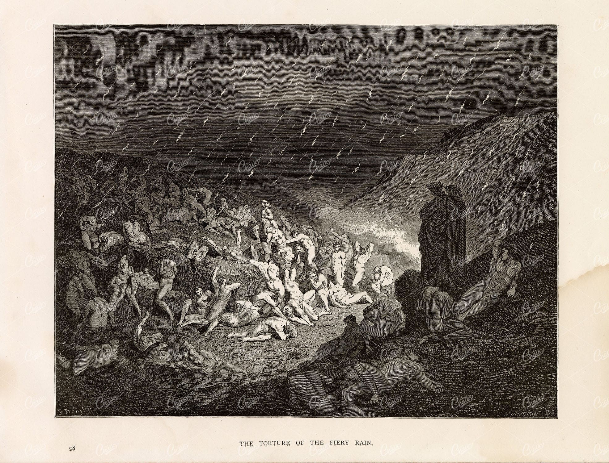 RELIGIOUS Print - Gustave Dore 1891 Print - Torture of the Fiery Rain