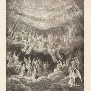 1891 Antique Lithograph - The Heavenly Choir - Gustave Dore Print