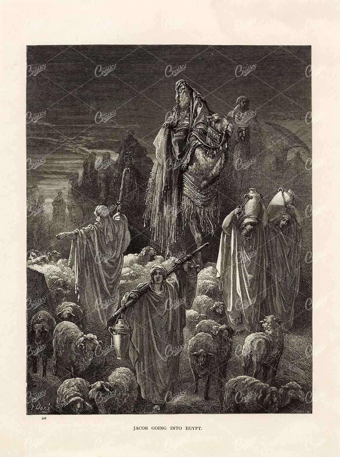 ANTIQUE Biblical Print - 1891 Gustave Dore - Jacob Going into Egypt