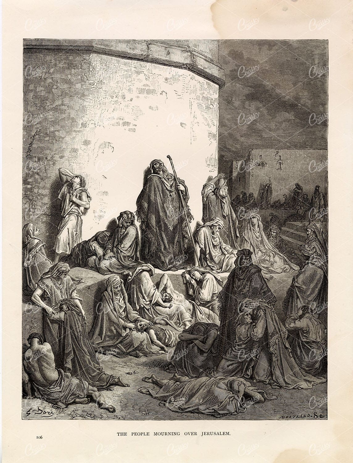 GUSTAVE DORE 1891 - Lithograph - People Mourning Over Jerusalem