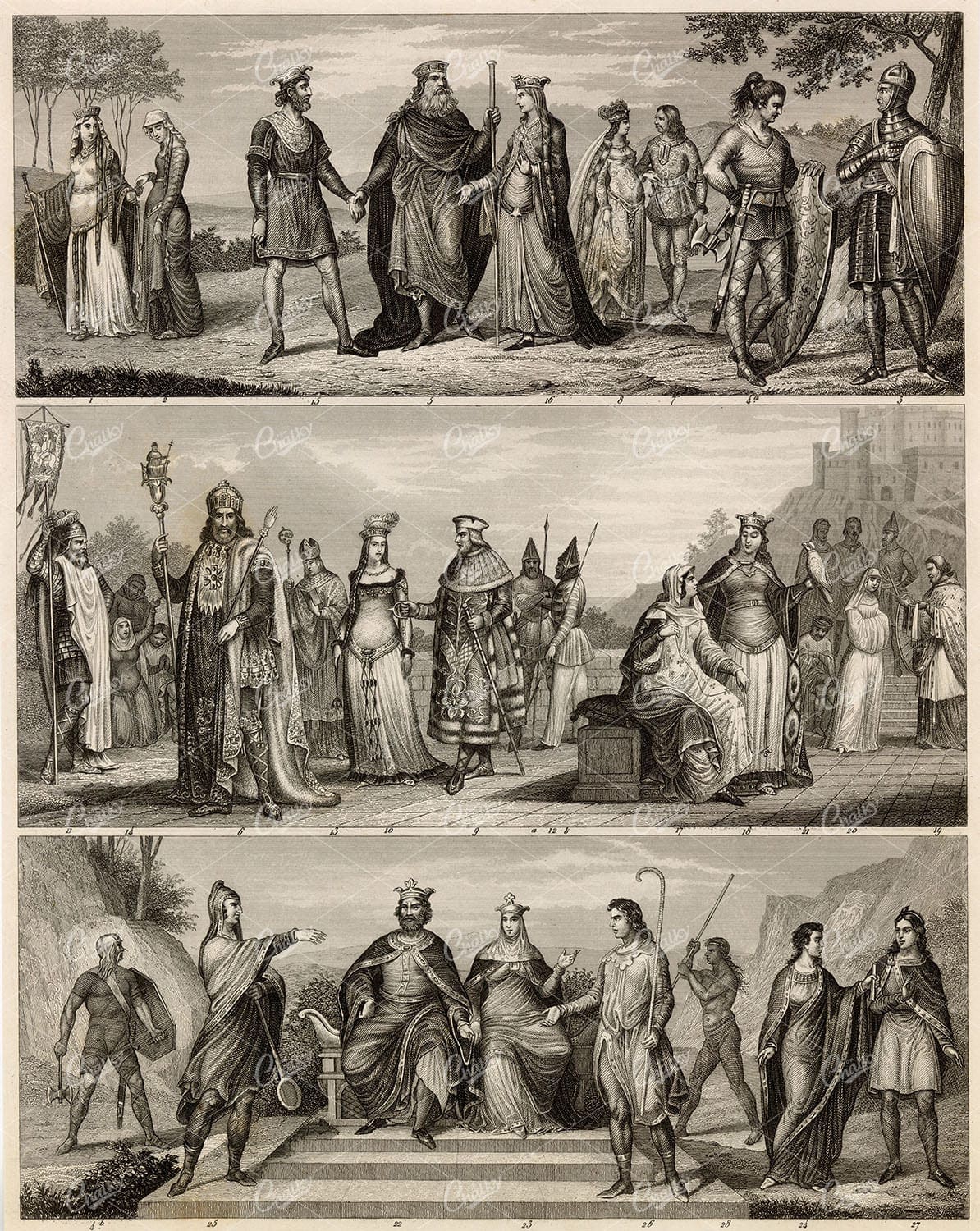COSTUME of Central European Royalty - History and Ethnology 1851 Print