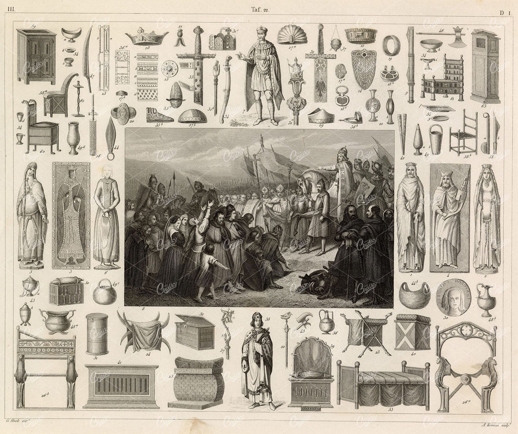 CHARLEMAGNE Times - History and Ethnology J.Heck Iconography 1851