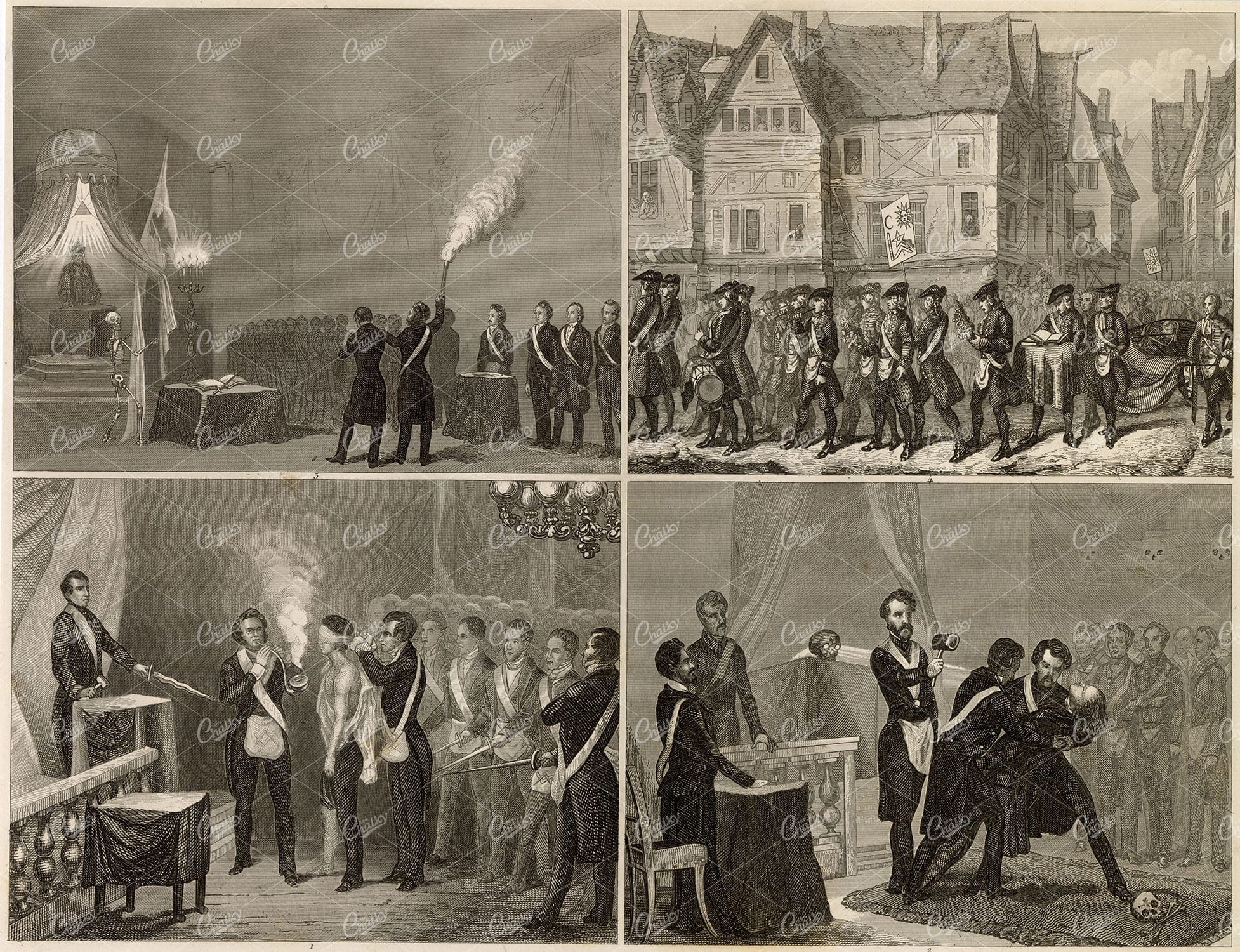 HISTORY and Ethnology - Freemasonry - J. Heck 1851 Antique Print