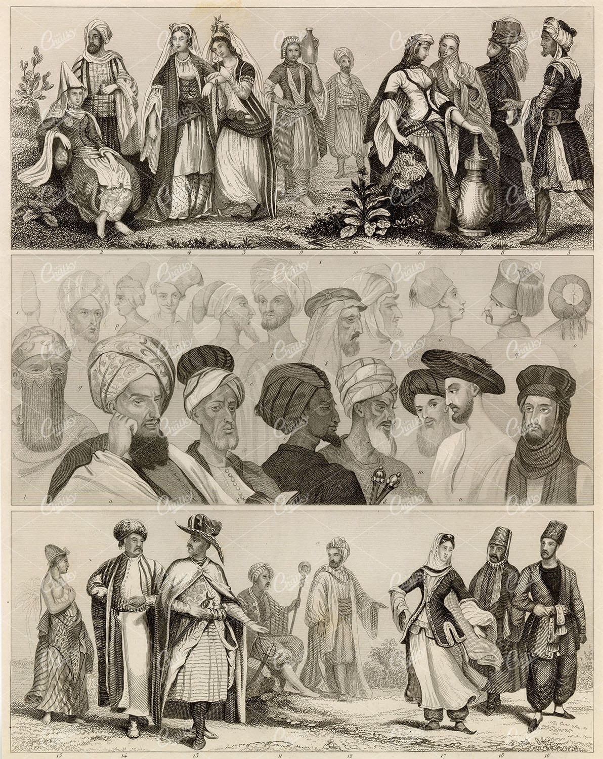 ANCIENT Dress and Ethnology - Antique 1851 Iconography Heck Print
