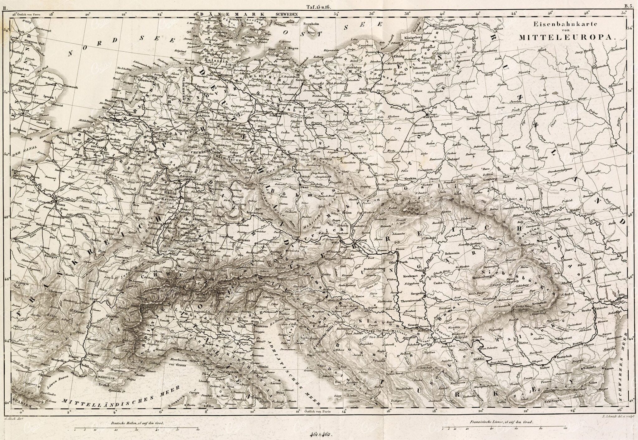 ANTIQUE Map - Railroads of Central Europe - Original 1851 Fold Out Print