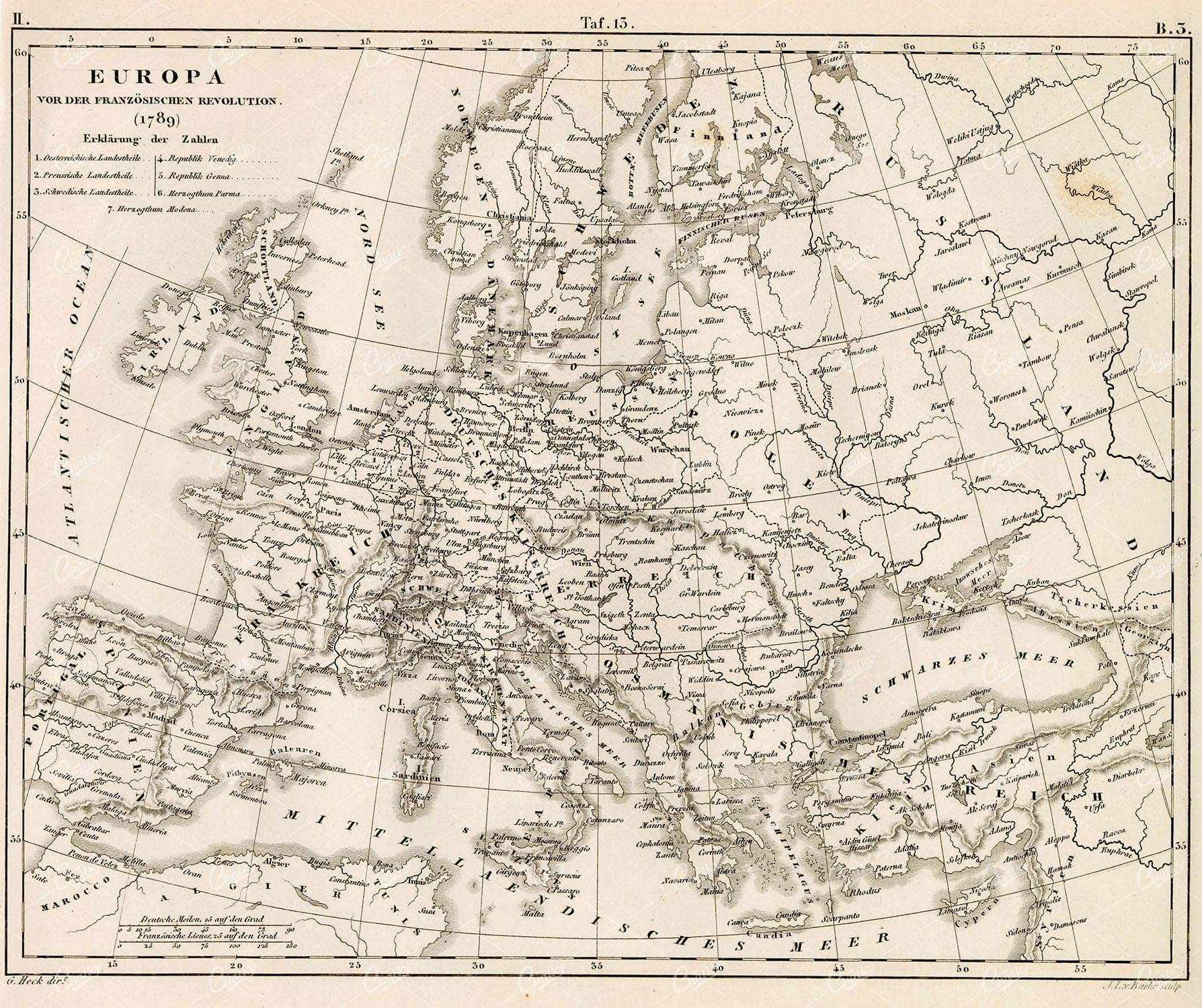 ANTIQUE Map - Europe Before the French Revolution 1851 Original Print