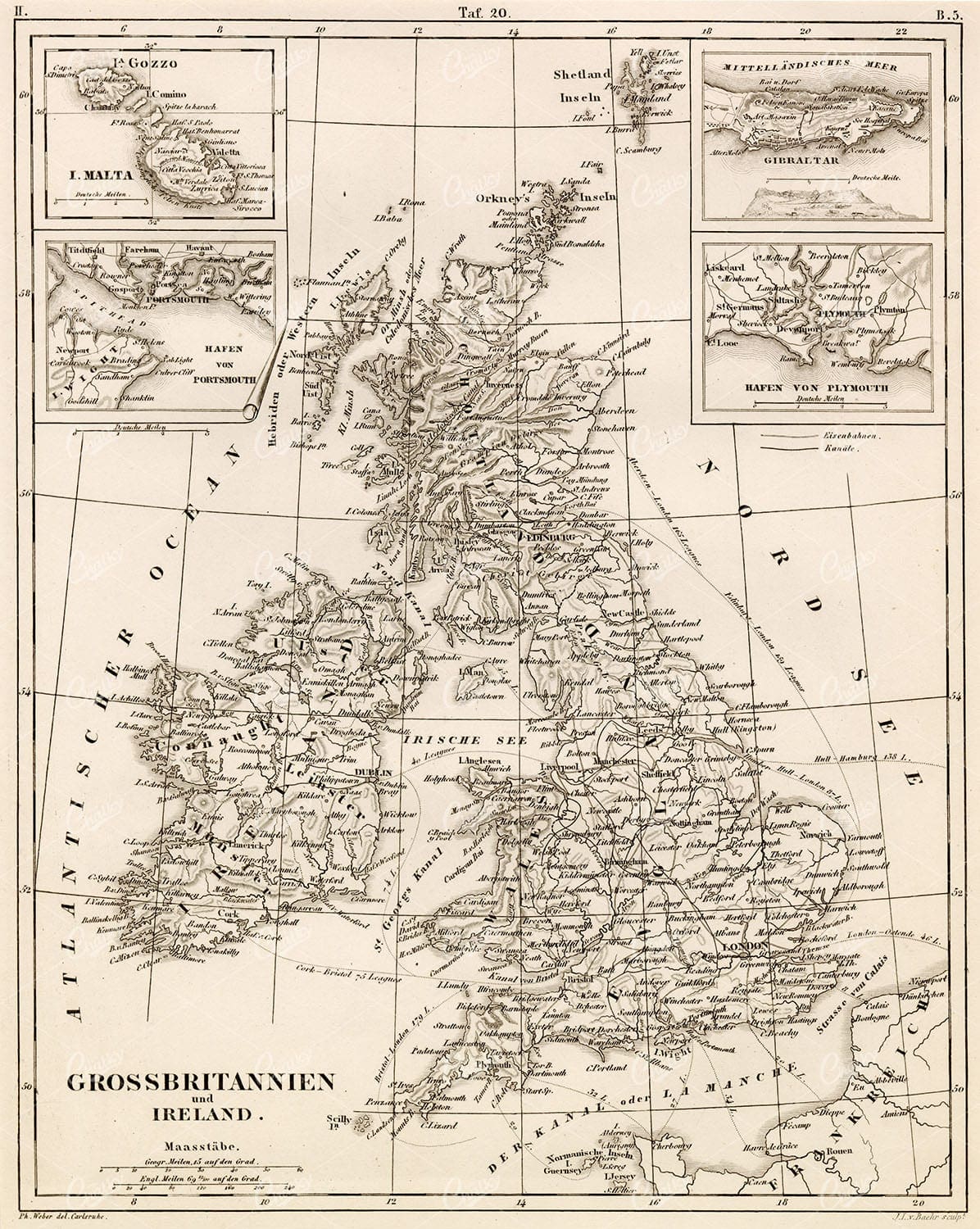 ANTIQUE Map of Great Britain and Ireland - 1851 Original Print